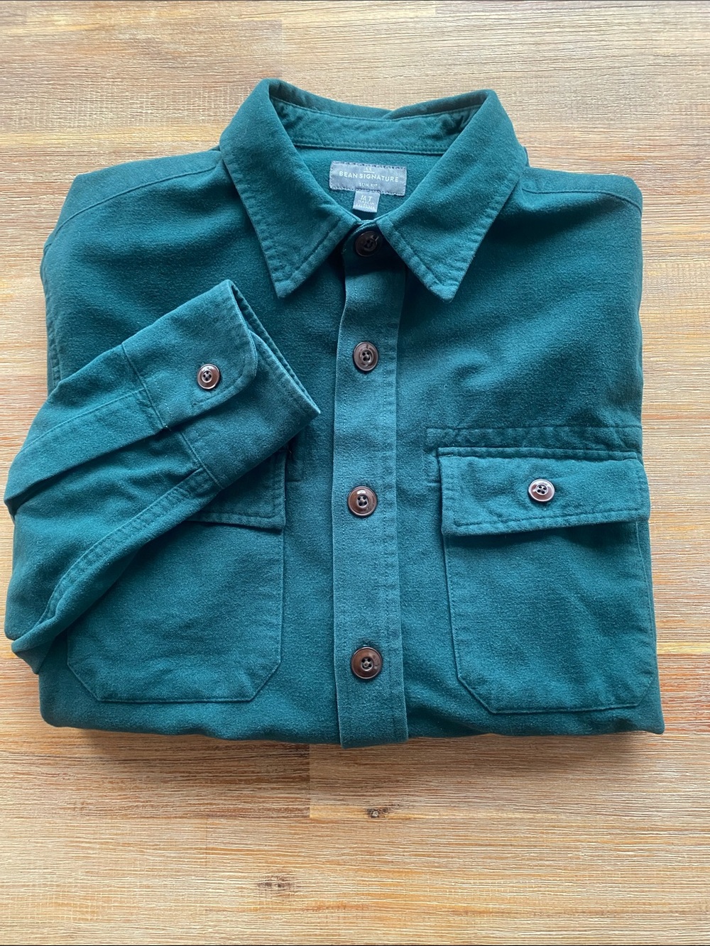 L.L. Bean 1933 Signature Chamois Shirt Slim Fit in Green - Medium TALL